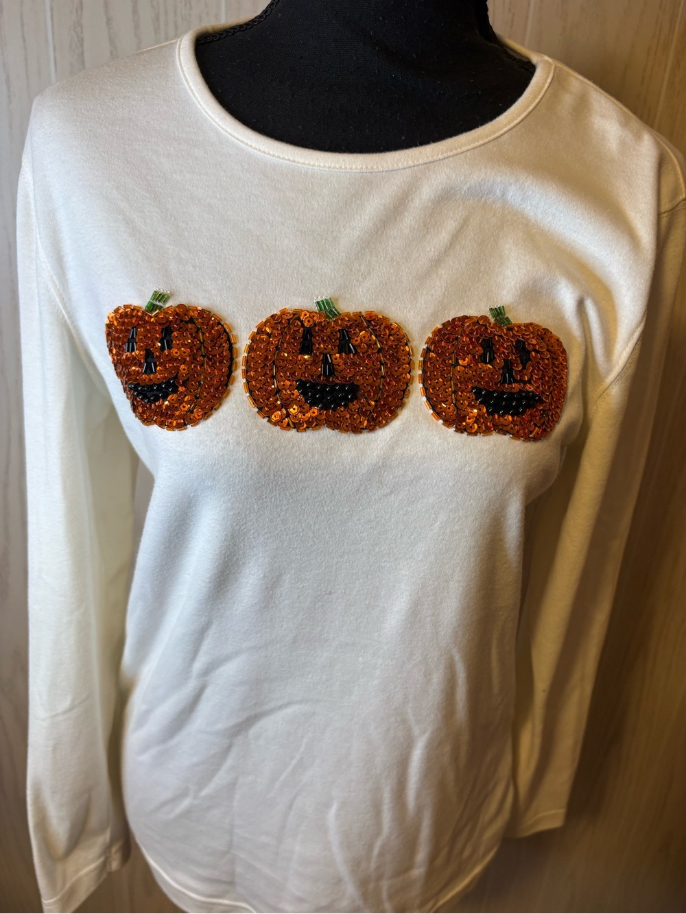 Vintage Halloween Pumpkin Shirt Top Sequins Large